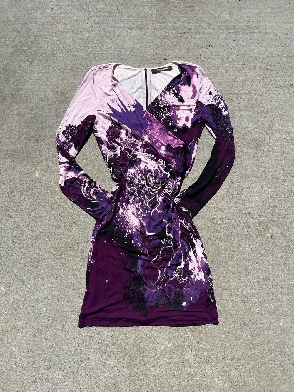 Vince Camuto Purple Floral Wrap-Style Long Sleeve Dress
